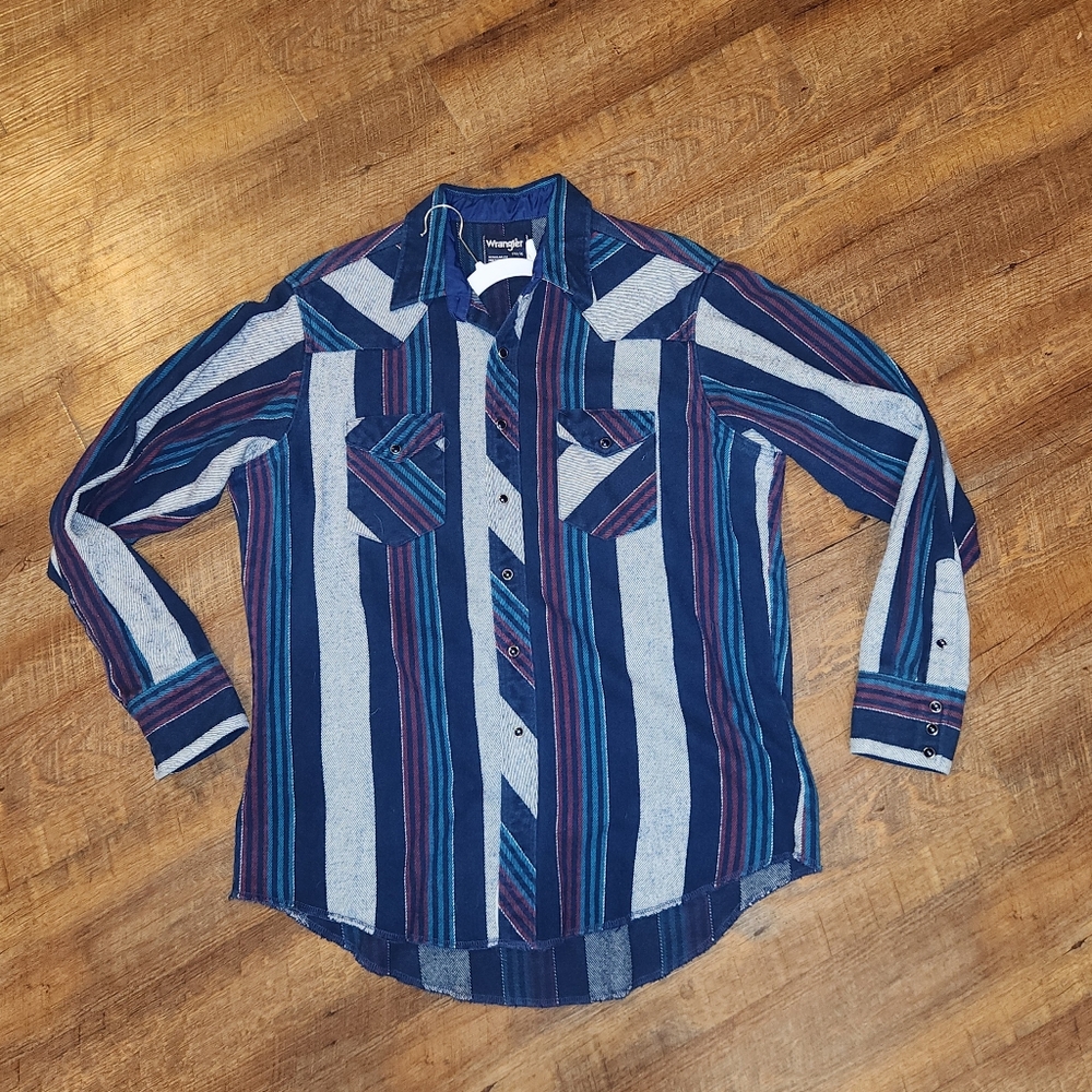VTG Wrangler X Long Tails Shirt Mens Preshrunk Stripes 17.5 XL Western THICK